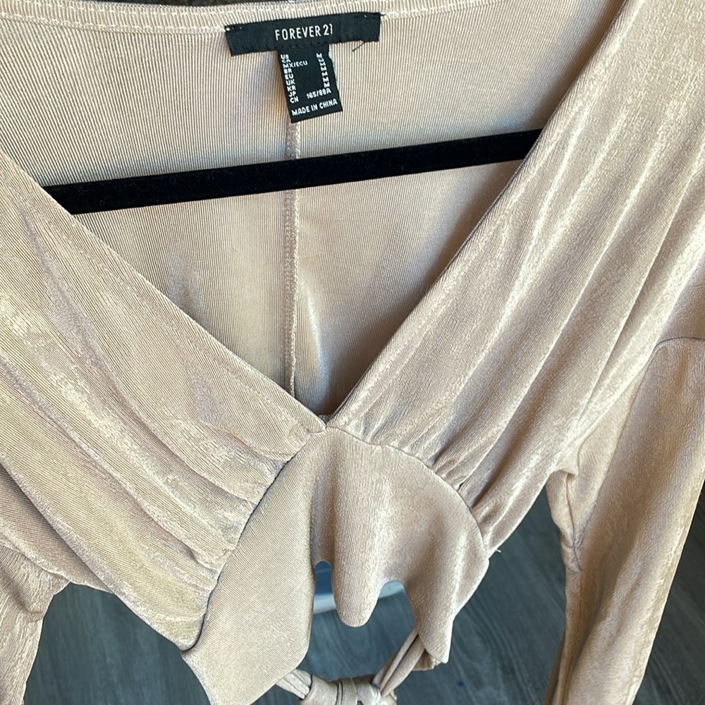 Prefer 21 Long Sleeve Shimmery Long Sleeve Going Out Crop Top with Tie Back - Picture 8 of 8